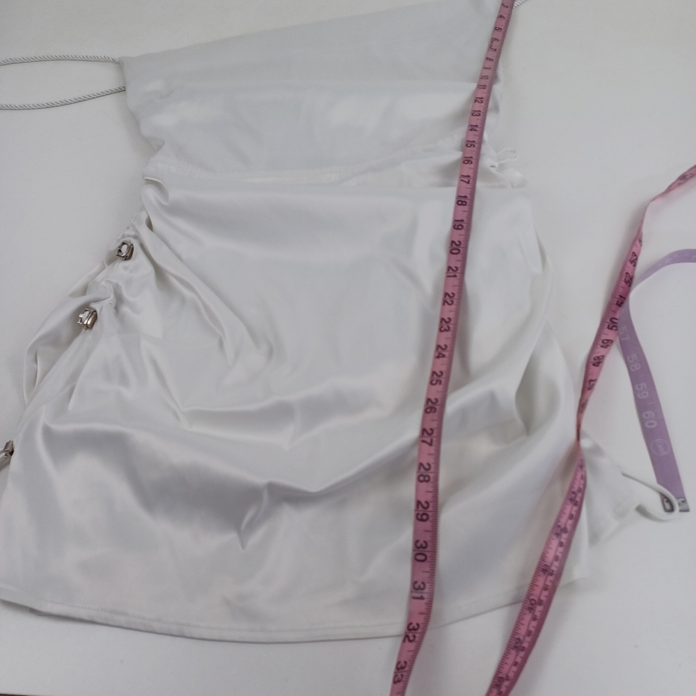 Maniere De Voir Satin Ruched Mini Dress Size 12 Women Sleeveless In White - Picture 15 of 16